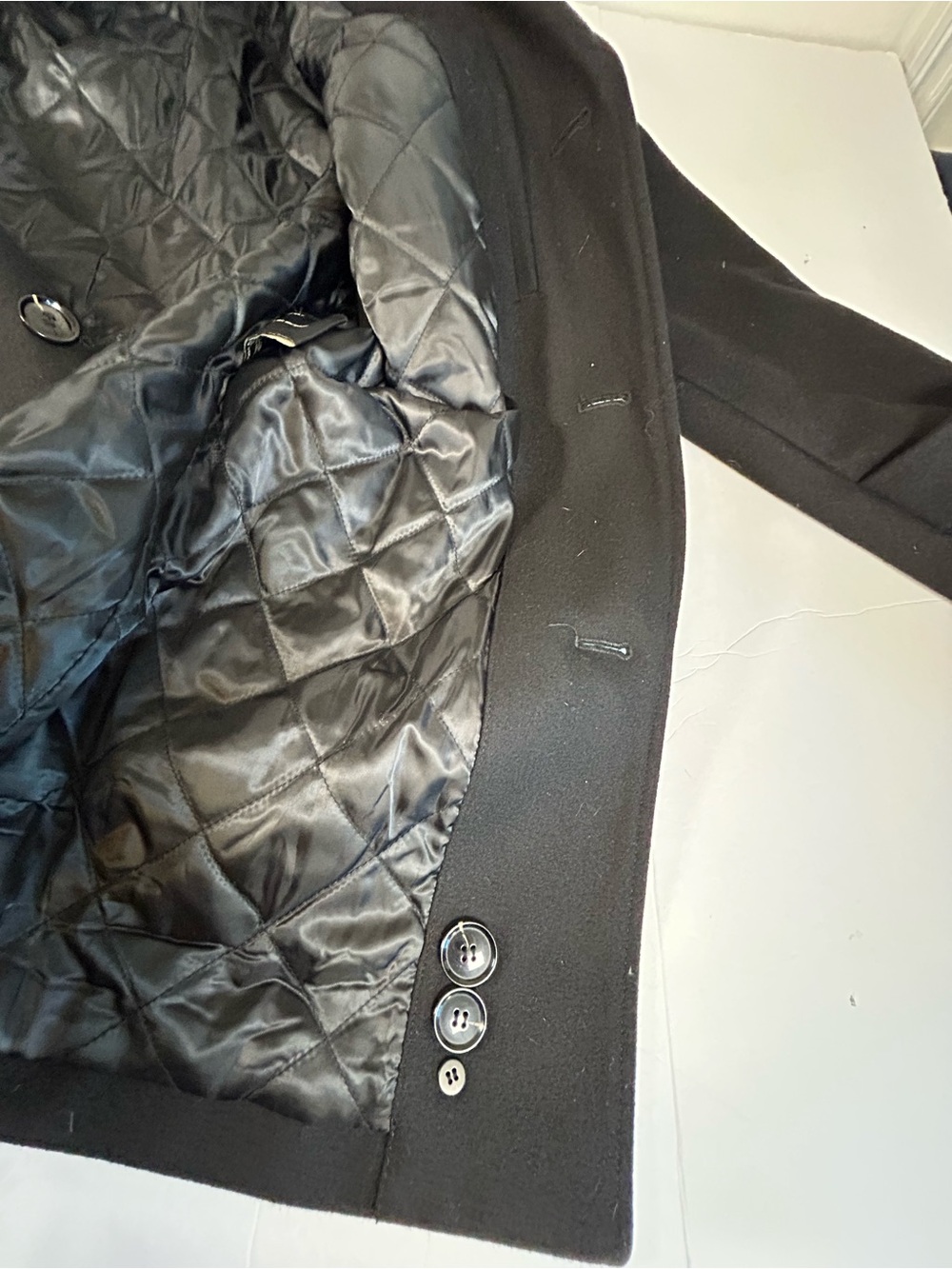 Cole Haan Men's Black Single-Breasted Wool Blend Pea Coat - Picture 7 of 11